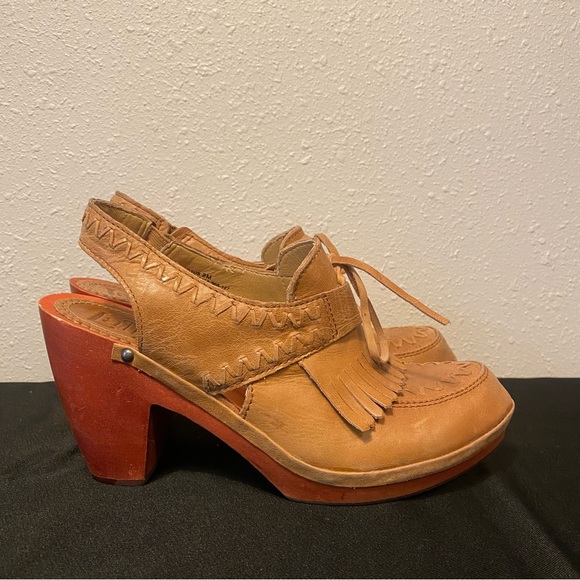 Latigo Cactus Tan Leather Wood Heel Slingback Lace Up Anthropologie 8 - Picture 3 of 6